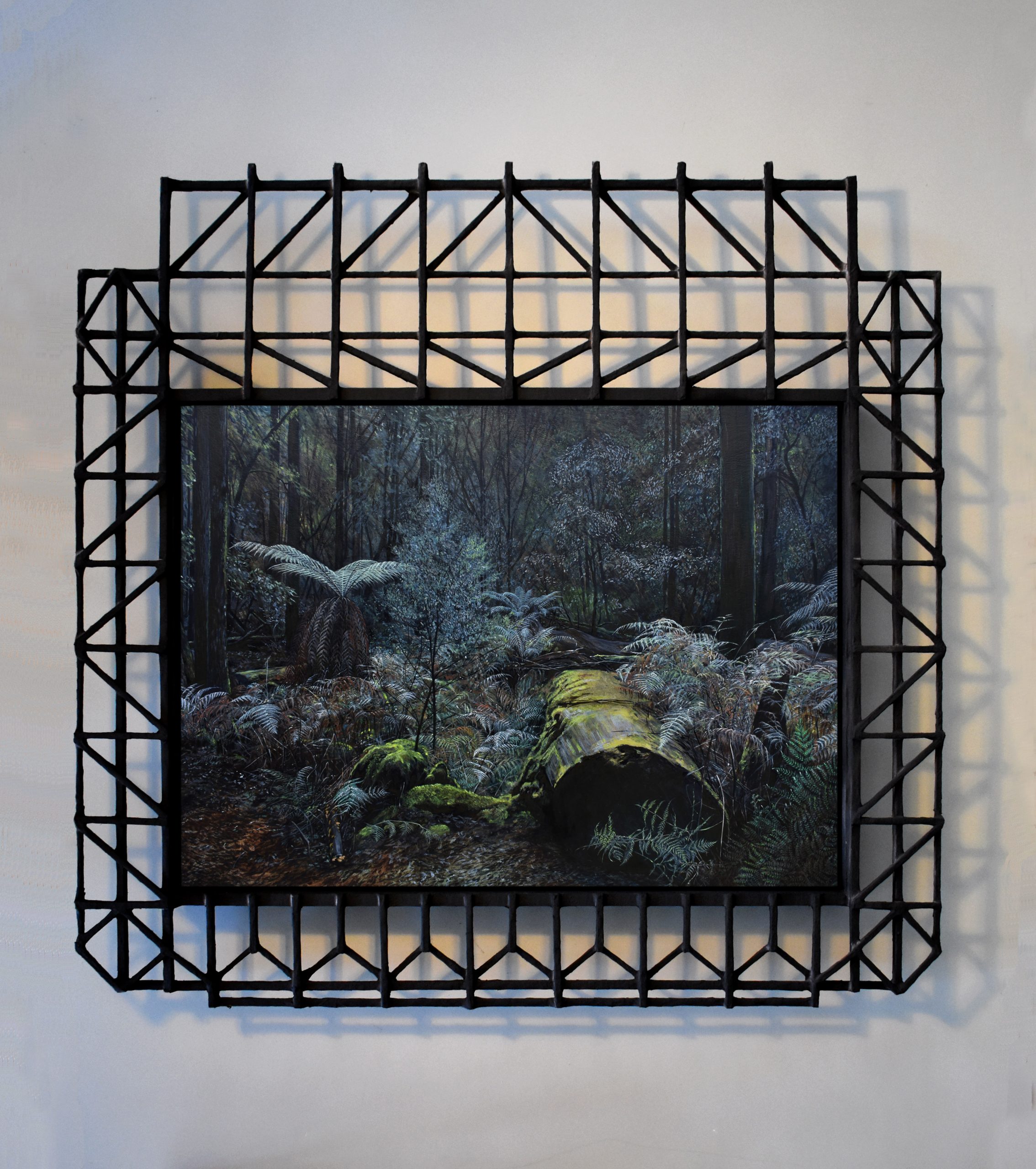 WC12 - Fern, shrub and felled tree, 2020 | Oil painting on canvas with papier-mâché and timber frame | 810 x 800mm