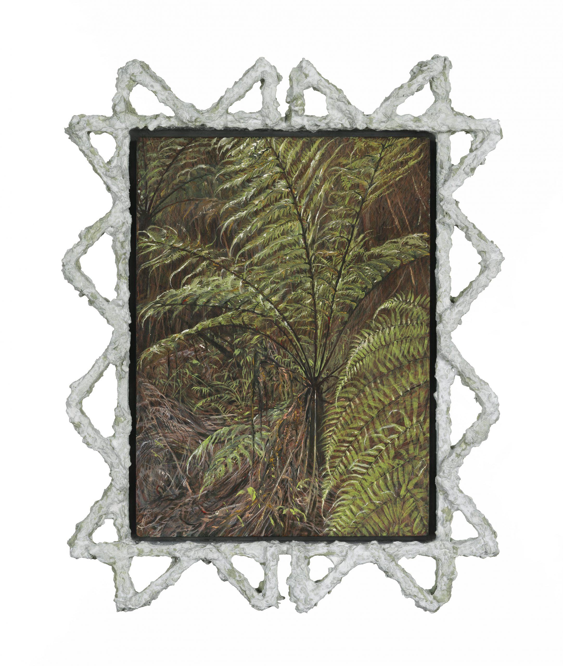 Fern Specimen 04 36x39cm Oil paint on board framed in timber paper pulp and cement