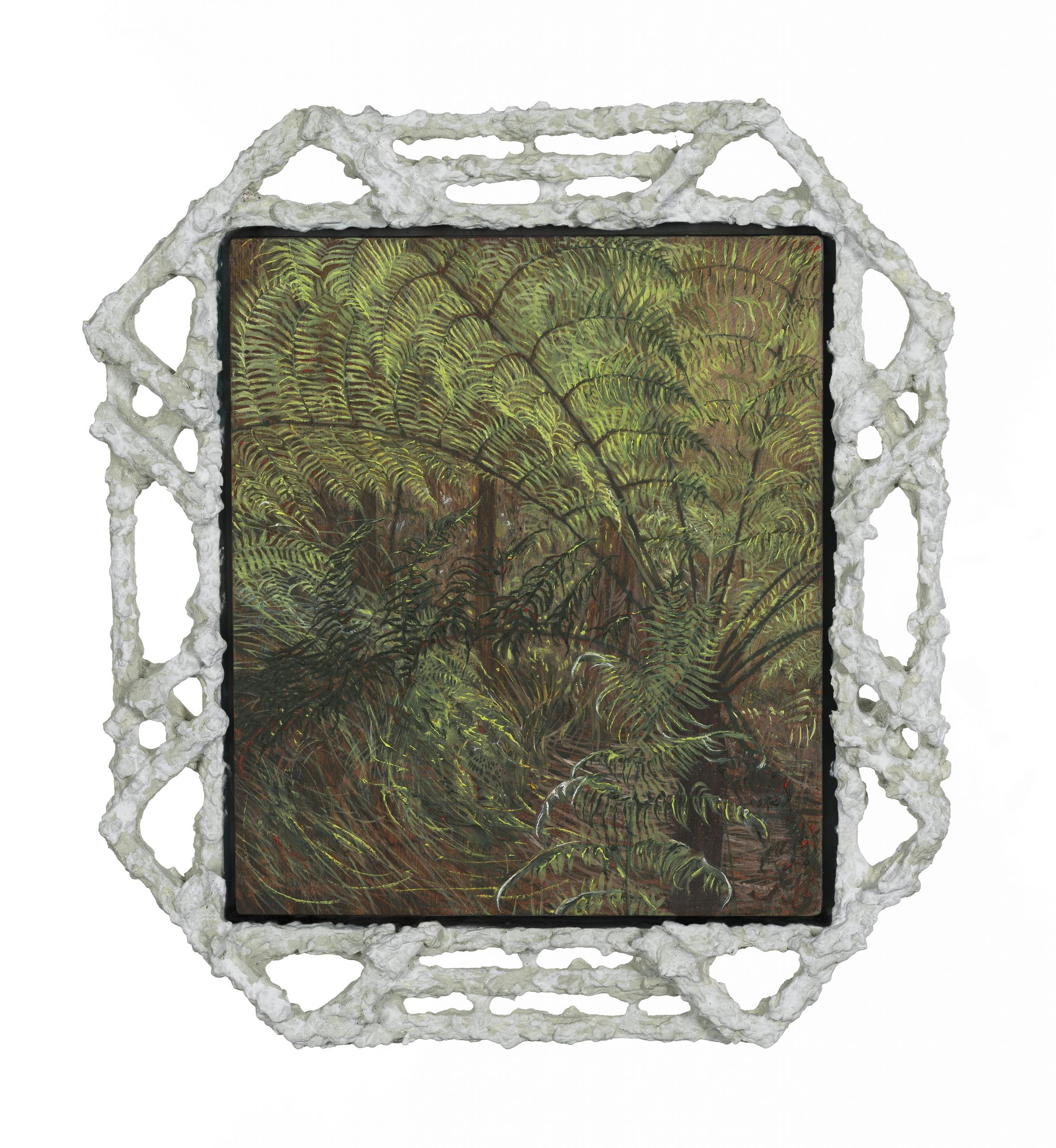 Fern Specimen 06 28x31cm Oil paint on board framed in timber paper pulp and cement